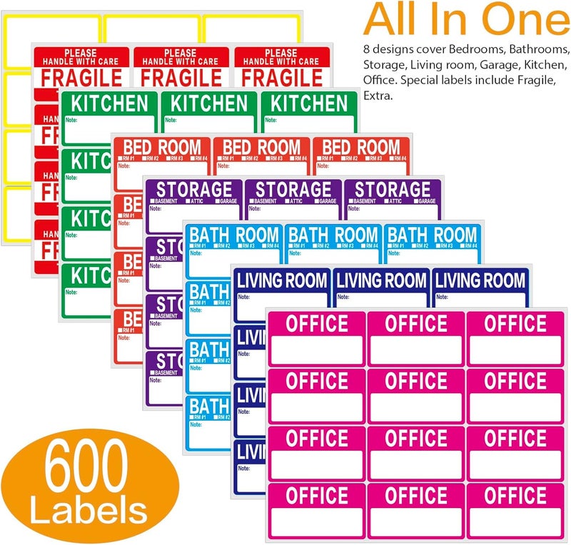 Lrogoe 600 Count 3.5 x 2 Large Home Moving Packing Box Labels for 3-4 Bedroom House with Writable Notes Areas, 7 Color Coded Moving Labels for Boxes + Fragile Moving Stickers - Image 4